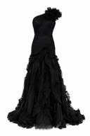 One-shoulder prom dress with dramatic details