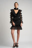 Rochie mini neagra cu volane din tull si decolteu adanc