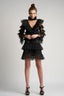 Rochie mini neagra cu volane din tull si decolteu adanc
