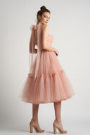 Rochie din tulle cu bretele fundă