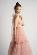 Rochie din tulle cu bretele fundă