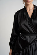 Rochie petrecuta din saten de matase cu volane