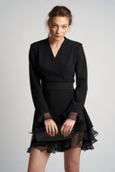 Rochie sacou cu volane din matase si cordon in talie