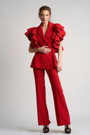 Sacou cu volane arhitecturale Red cu design feminin, croiala moderna si detalii statement Monarh Design