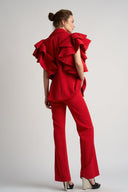 Sacou cu volane arhitecturale Red cu design feminin, croiala moderna si detalii statement Monarh Design