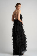 Rochie maxi cu volane din amestec de matase Lucky Black