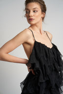 Rochie maxi cu volane din amestec de matase Lucky Black