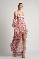 Asymmetrical silk dress with dropped shoulders
