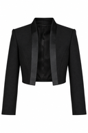 Sacou negru cropped cu detalii din satin de matase