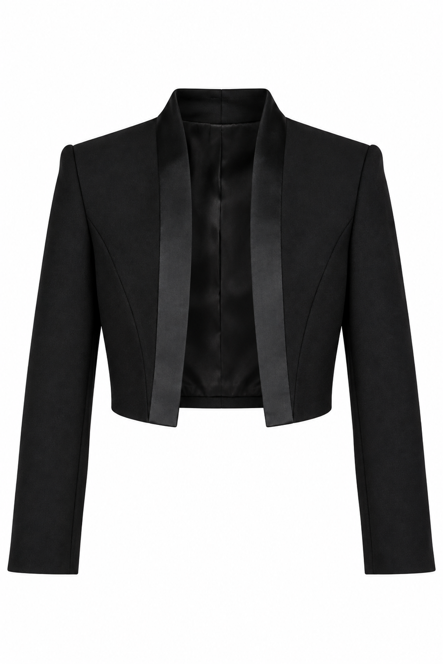 Sacou negru cropped cu detalii din satin de matase