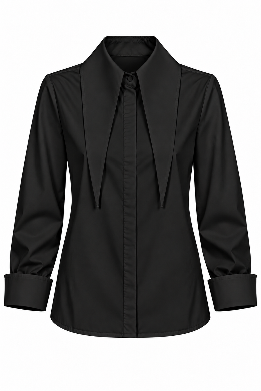 Camasa neagra cu guler oversized si mansete intoarse