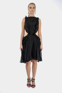 Rochie midi din matase cu pliseuri si decupaje laterale