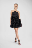 Rochie neagra mini cu volane