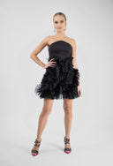 Rochie neagra mini cu volane