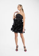 Rochie neagra mini cu volane