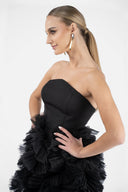 Rochie neagra mini cu volane