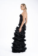 Rochie eleganta cu corset si fusta din volane suprapuse