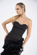 Rochie eleganta cu corset si fusta din volane suprapuse