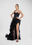 Rochie couture asimetrica din matase cu volane dramatice