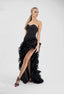 Rochie couture asimetrica din matase cu volane dramatice