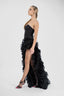 Rochie couture asimetrica din matase cu volane dramatice
