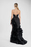 Rochie couture asimetrica din matase cu volane dramatice