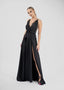 Rochie lunga neagra cu dantela si slit frontal