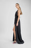 Rochie lunga neagra cu dantela si slit frontal