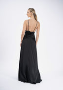 Long black dress with lace and front slit