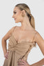 Rochie matase midi asimetrica cu bust fronsat tip fluture
