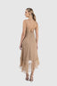 Rochie matase midi asimetrica cu bust fronsat tip fluture