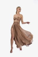 Rochie lunga din matase peliculizata si dantela Chantilly