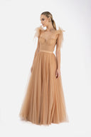 Long tulle dress with bow straps