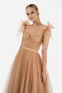 Long tulle dress with bow straps