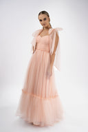 Long tulle dress with bow straps
