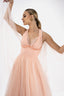 Rochie lunga din tulle cu volane suprapuse