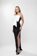 Rochie lunga cu funda maxi si slit lateral