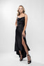 Rochie satinata cu slit si bretele subtiri