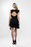 Rochie mini Dark Black asimetrica cu volane