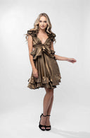 Rochie cu decupaje si volane Dark Gold