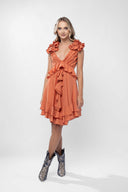 Rochie cu decupaje si volane Burnt Orange