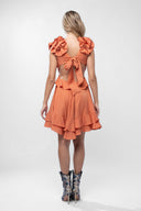 Rochie cu decupaje si volane Burnt Orange