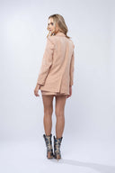 Costum sacou lejer din in peliculizat cu pantaloni scurti Beige Light