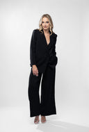 Costum din in cu pantalon si sacou lejer Black