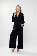 Costum din in cu pantalon si sacou lejer Black