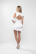 Rochie mini White asimetrica cu volane