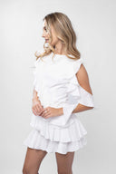 Rochie mini White asimetrica cu volane