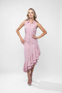 Rochie camasa cu volane asimetrice Pink