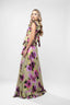 Rochie lunga cu imprimeu floral si volane