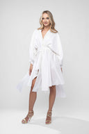 Rochie camasa cu maneci ample si cordon in talie